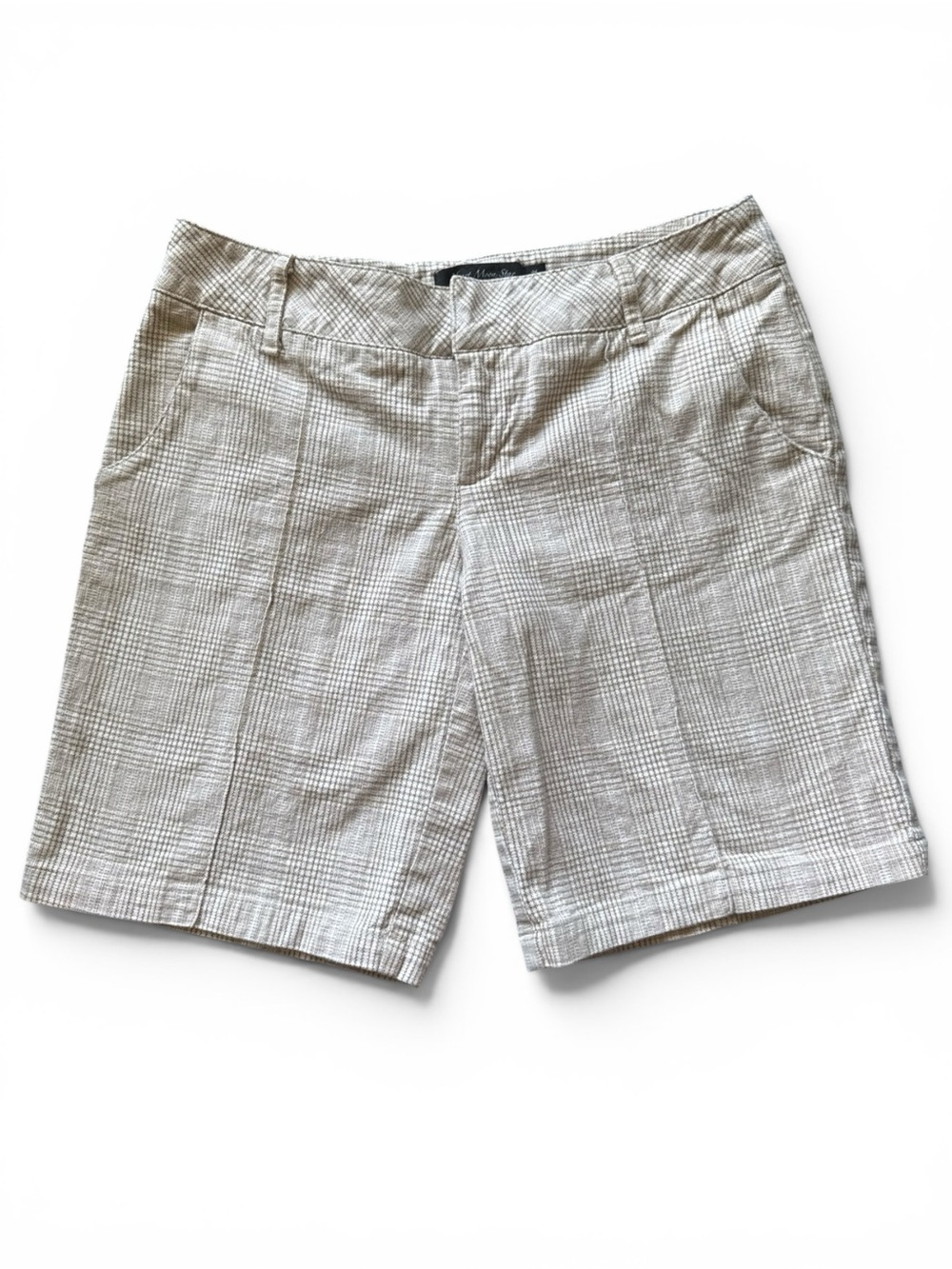Heart Moon Star Glen Plaid Bermuda Shorts Tan Cream Size 4 Made in USA